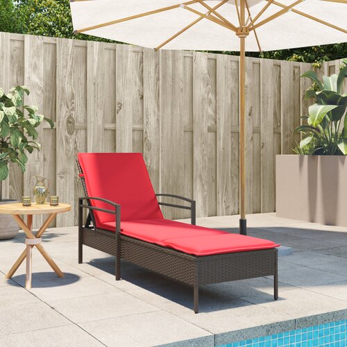 VidaXL ležalnik na soncu z blazino Rjava 63x200x81 cm Poli ratan Slike