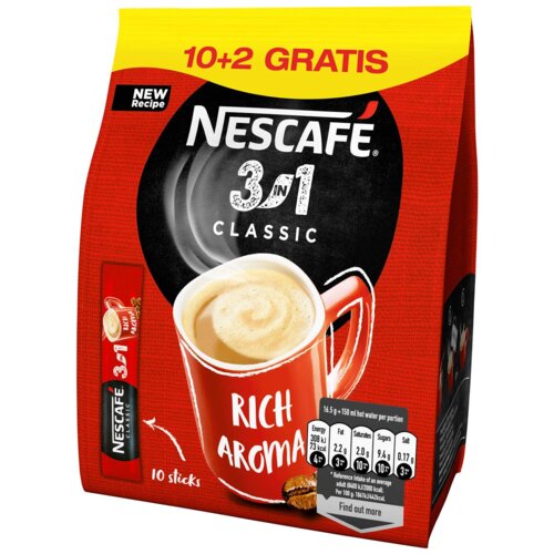 Nescafe instant kafa 3u1 classic 16,5g 10+2 gratis Slike