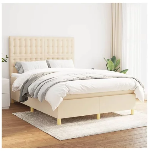  Box spring postelja z vzmetnico krem 140x200 cm blago