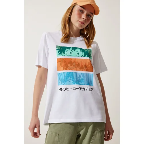  Women's White Color Printed Oversize Knitted T-Shirt