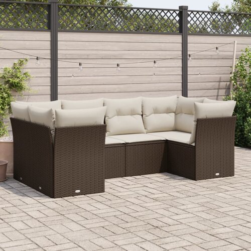 VidaXL 6-dijelni set vrtnih sofa od poliratana s jastucima smeđi Slike