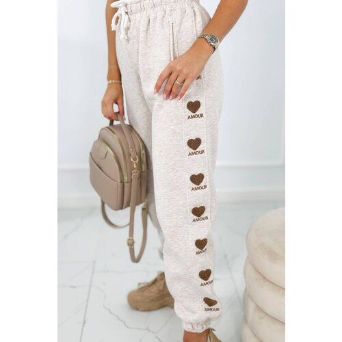 Kesi Amour beige melange cotton trousers Slike