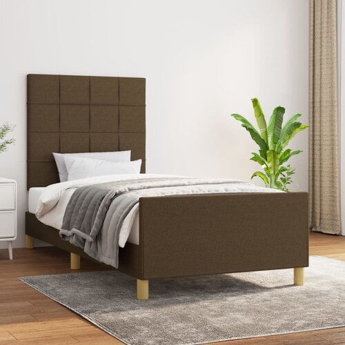 The Living Store Posteljni okvir z vzglavjem temno rjav 90x200 cm blago - Posteljni Okvir Z Vzglavjem, (21527330) Slike