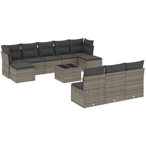 VidaXL 11-dijelni set vrtnih sofa od poliratana s jastucima sivi Slike