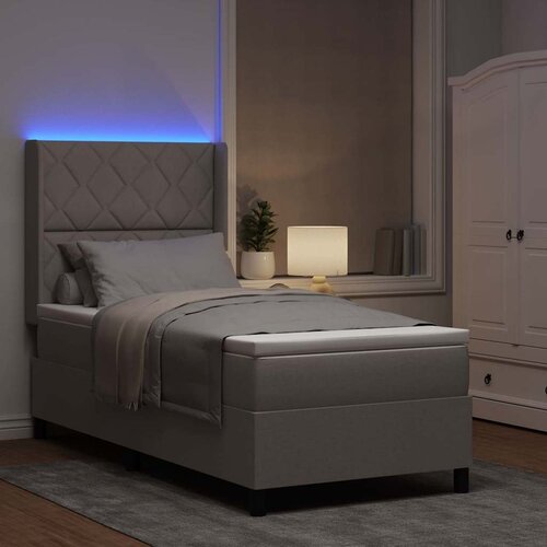  LED Box Spring Krevet Sivo-smeđa 90 x 200 cm tkanina Slike