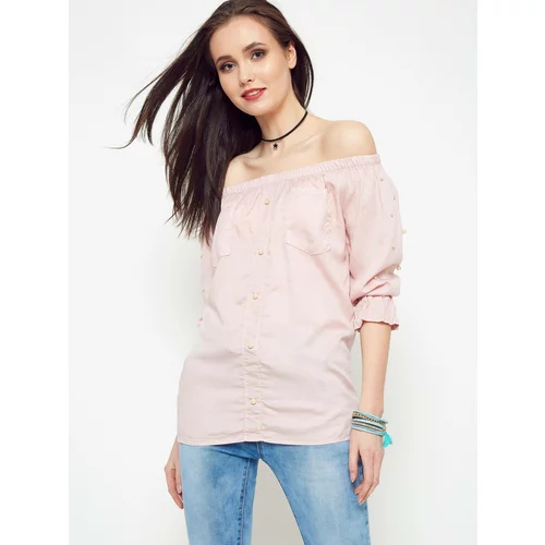 Yups Blouse with pearls revealing shoulders light pink