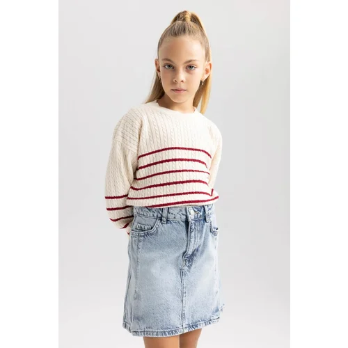 Defacto Girl's Crew Neck Striped Sweater