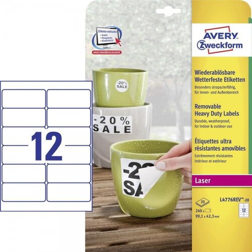 Avery Zweckform Zelo odporne odstranljive poliesterske etikete, bele, 99.1 x 42.3 mm Cene