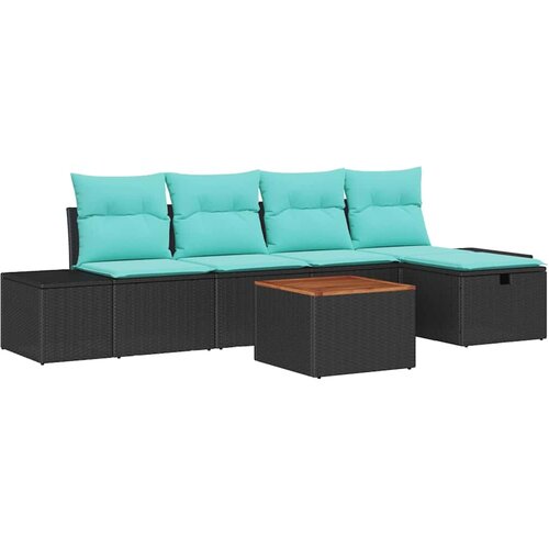 vidaXL Vrtna sedežna garnitura z blazino 6 pcs Črna Poly ratan, (5000144330) Cene