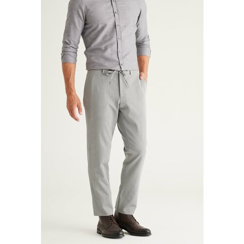 ALTINYILDIZ CLASSICS Men's Light Gray Slim Fit Narrow Cut Tie Waist Flexible Trousers Cene
