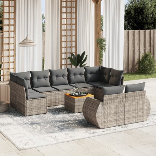 vidaXL 10-dijelni set vrtnih sofa od poliratana s jastucima sivi Cijene