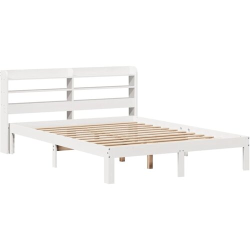 VidaXL Posteljni okvir z vzglavjem bel 135x190 cm trdna borovina, (21304015) Slike