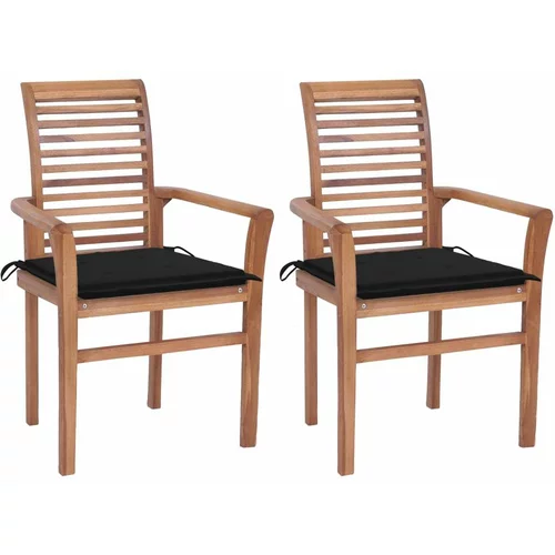  Blagovaonske stolice s crnim jastucima 2 kom masivna tikovina