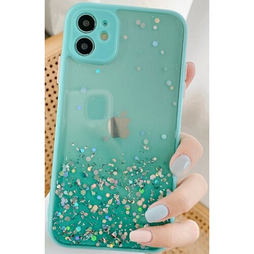 MCTK6 iphone 13 mini furtrola 3D sparkling star silicone turquoise Slike