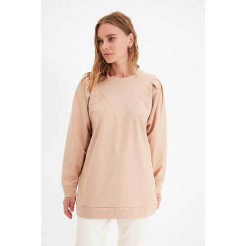 Trendyol Beige Crew Neck Knitted Sweatshirt Slike
