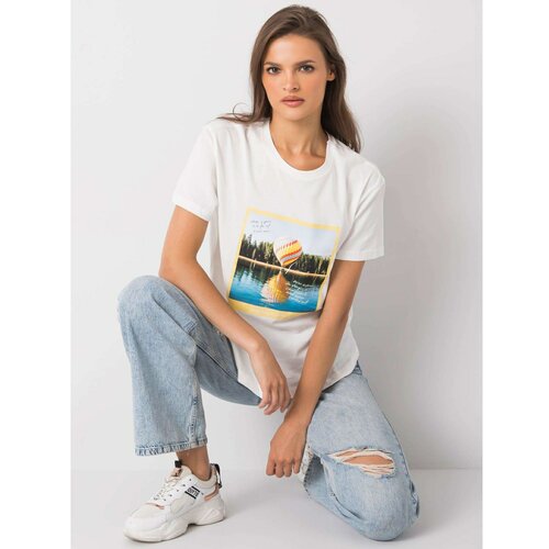 Fashion Hunters Ecru women's t-shirt with print Slike