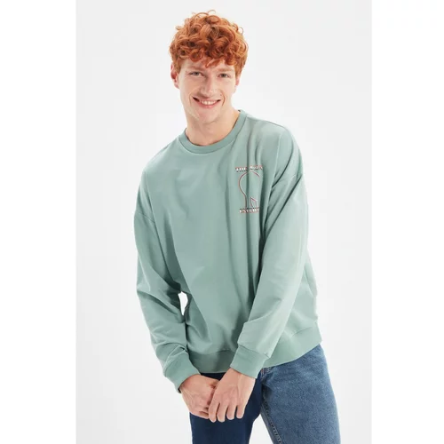 Trendyol Mint Men's Oversize Crew Neck Long Sleeve Printed Sweatshirt