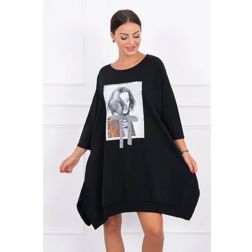 Kesi Dress with print and flared bottom black