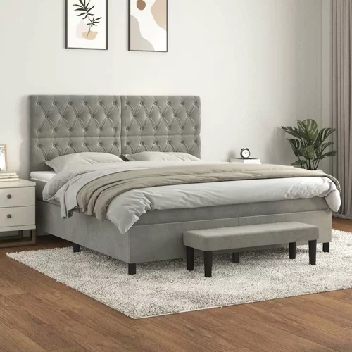  Box spring postelja z vzmetnico svetlo siva 160x200 cm žamet, (21089221)