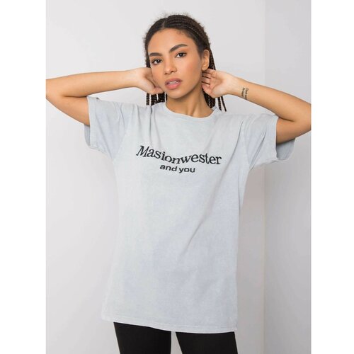 Fashion Hunters RUE PARIS Gray t-shirt with embroidered inscription Slike
