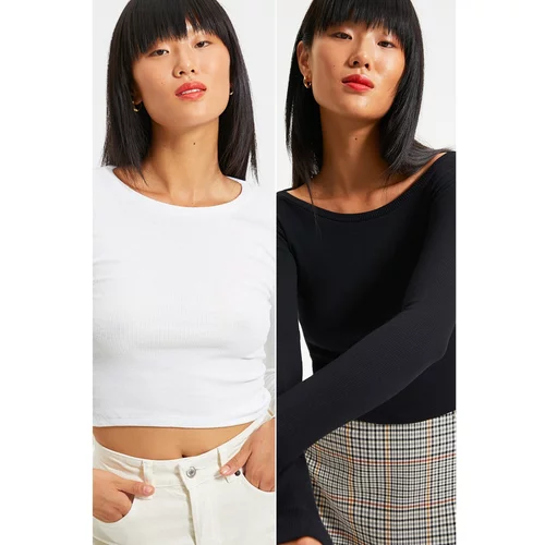 Trendyol Black and White 2 Pack Ribbed Crew Neck Knitted Blouse