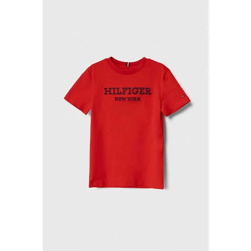 Tommy Hilfiger Otroška bombažna kratka majica rdeča barva