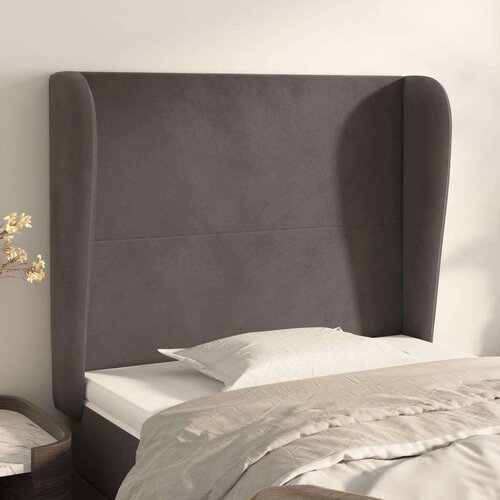  Vzglavje z u&amp;scaron;esi temno sivo 93x23x118/128 cm žamet, (20793747) Slike