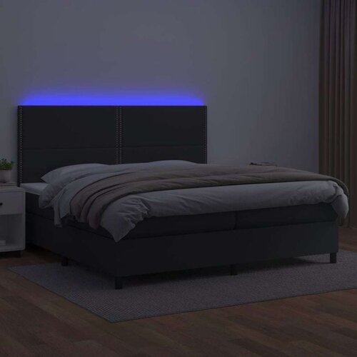  Krevet box spring s madracem LED crni 200x200cm od umjetne kože Slike