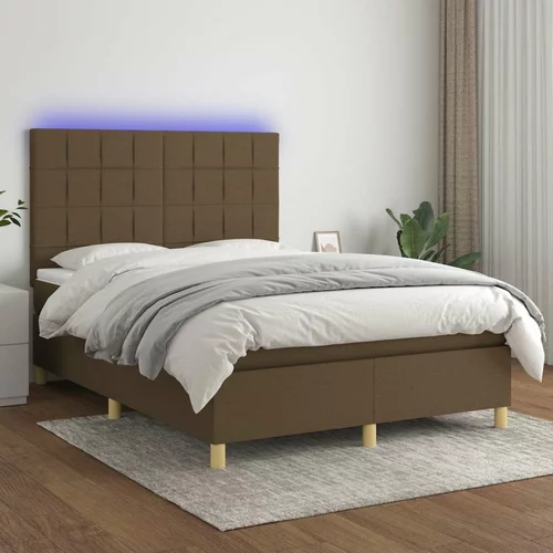  Box spring postelja z vzmetnico LED temno rjava 140x200cm blago, (20896318)