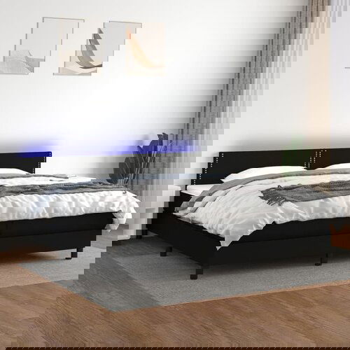 VidaXL Krevet box spring s madracem LED crni 200x200 cm od tkanine Slike