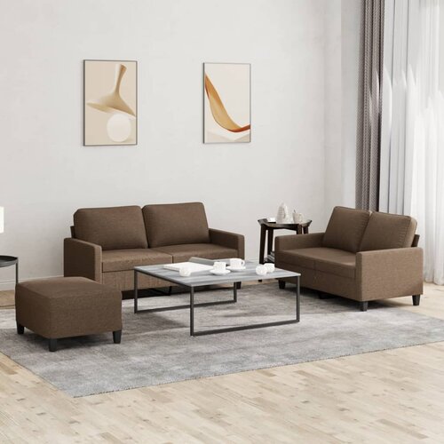  3-dijelni set sofa s jastucima smeđi od tkanine Smeđa Cene