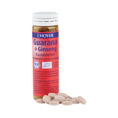 HOYER guarana + ginseng žvečljive tablete bio