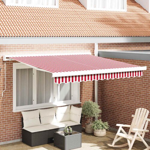 vidaXL Retraktibilna tenda Rdeča in bela 300 x 250 cm Tkanina, kovina Cene