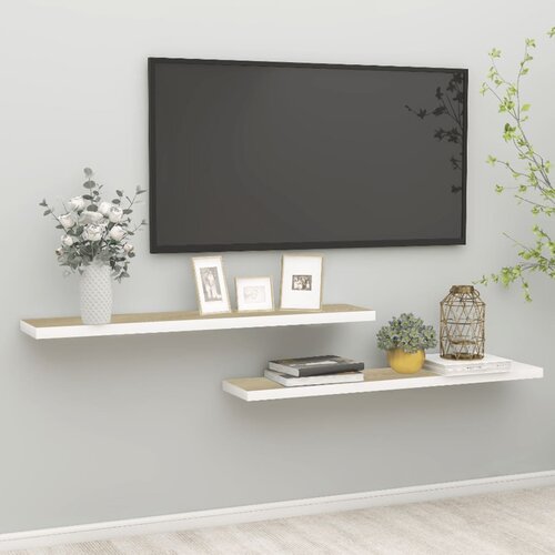 VidaXL Stenske police 2 kosa barva hrasta in bela 120x23,5x3,8 cm MDF, (20620929) Slike