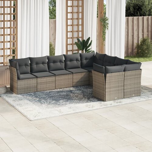 vidaXL 9-dijelni set vrtnih sofa od poliratana s jastucima sivi Cijene