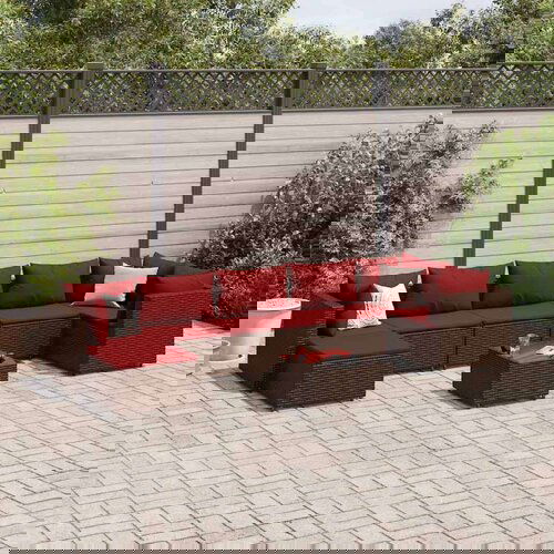  8-dijelna vrtna garnitura s jastucima smeđa od poliratana Slike