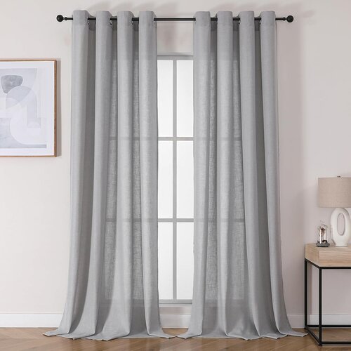 Amazon Zatemnitvene polprozorne zavese lanena struktura 2 kosa sive, mere 140x260 cm za dnevno sobo spalnico otro&scaron;ko sobo z obročki eyelets, (5000248128) Cene