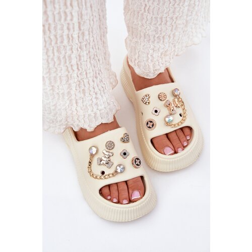 Boto Ladies Foam Slippers With Golden Clips Light Beige Hortiana Cijene