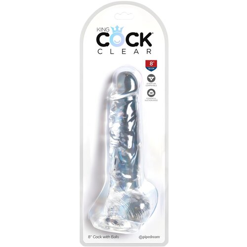 King Cock Clear 8 - pripenjalni, testisni dildo (20 cm) Cene