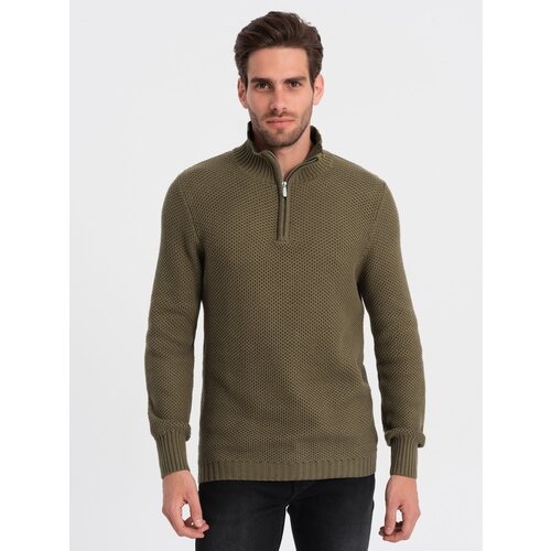 Ombre Men&amp;#039;s knitted sweater with spread collar - olive Slike