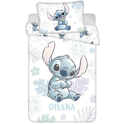 Jerry Fabrics Bela bombažna otroška posteljnina za otroško posteljico 100x135 cm Lilo and Stitch "Ohana White" – Cene