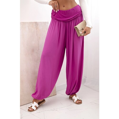Kesi Włoski Women&amp;#039;s viscose trousers with wide leg and ruffles dark purple Slike