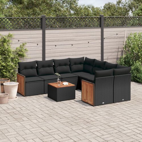  9-dijelni set vrtnih sofa s jastucima crni od poliratana Cijene