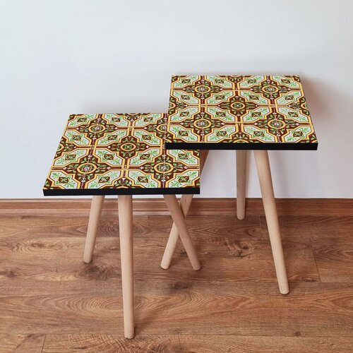 Hanah home 2Shp44 - brown browngreenyellowwhite nesting table (2 pieces) Slike