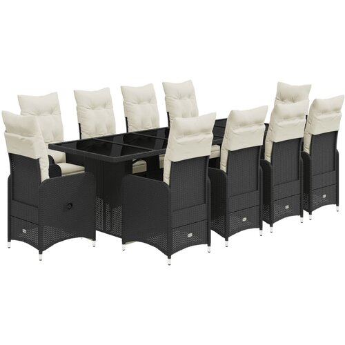 vidaXL 11-dijelni vrtni bistro set od poliratana s jastucima crni Cijene