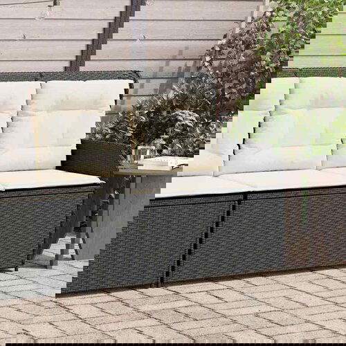 vidaXL Vrtna klop z blazinami črn poli ratan Cene