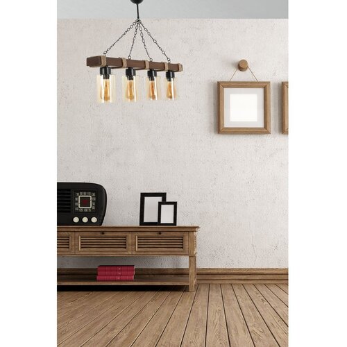 Opviq Jasmin 4 lü ahşap ceviz silindir bal camlı Yellow Chandelier Slike