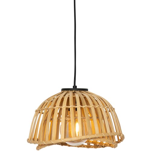 QAZQA Orientalska viseča svetilka črna z naravnim bambusom 30 cm - Pua Slike