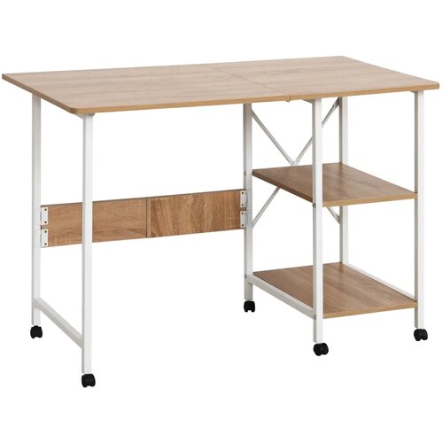  Sklopivi stol radni stol pomoćni stol uredski stol mobilni računalni stol s kotačima MDF prirodni 107 x 55 x 76 cm Slike