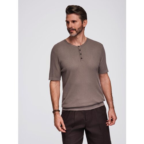 Ombre Men's knitted t-shirt with buttons at the neckline - ash Cene